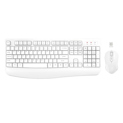 Wireless Keyboard and Mouse Combo, EDJO 2.4G Full-Sized Ergonomic Computer Keyboard with Wrist Rest and 3 Level DPI Adjustable Wireless Mouse for Windows, Mac OS Desktop/Laptop/PC (Black)