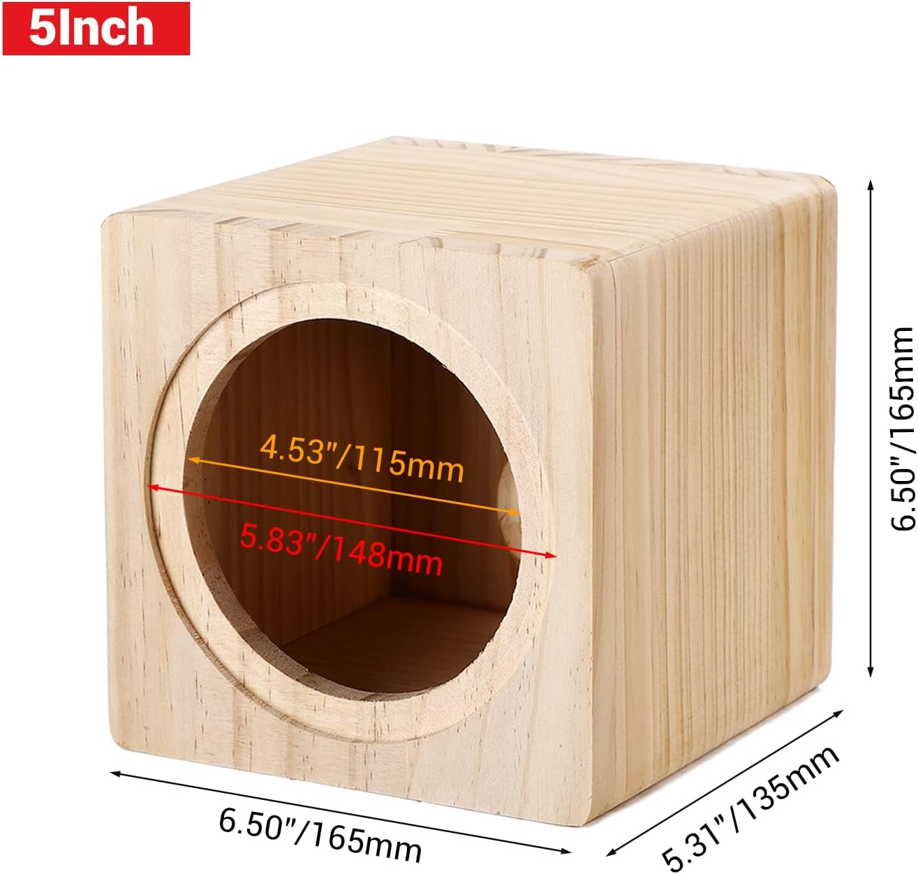 Facmogu 5in Wooden Speaker Enclosure, Speaker Empty Enclosure for Premium Speakers to Enhance Sound and Bass, Empty Speaker Box with Sound-Absorbing Cotton & Speaker Terminal Cup