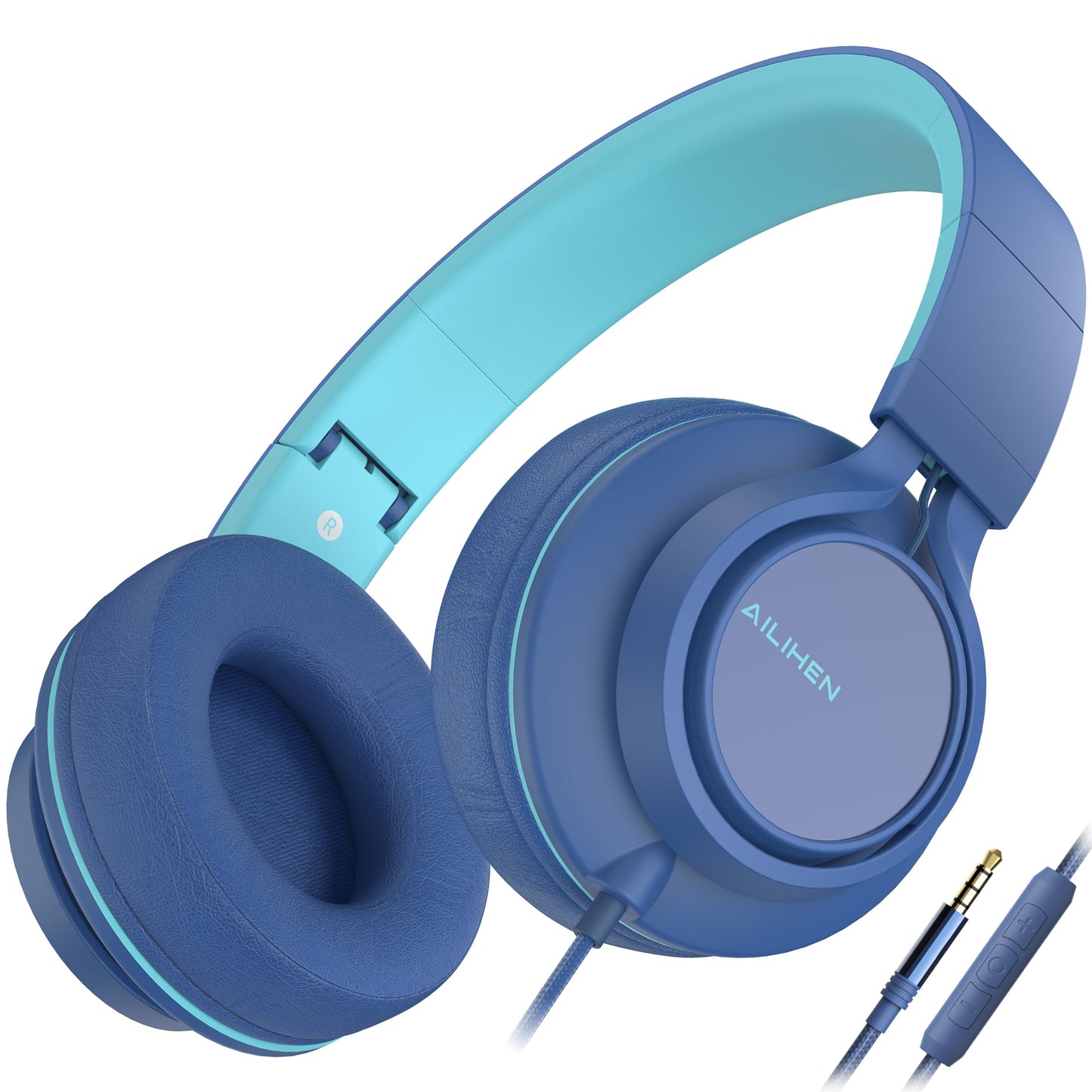 AILIHEN C8 Headphones Wired, On-Ear Headphones with Microphone and Volume Control Foldable Corded Stereo 3.5mm Headset for Smartphones Chromebook Laptop Computer PC Tablets Travel(Black/Blue)