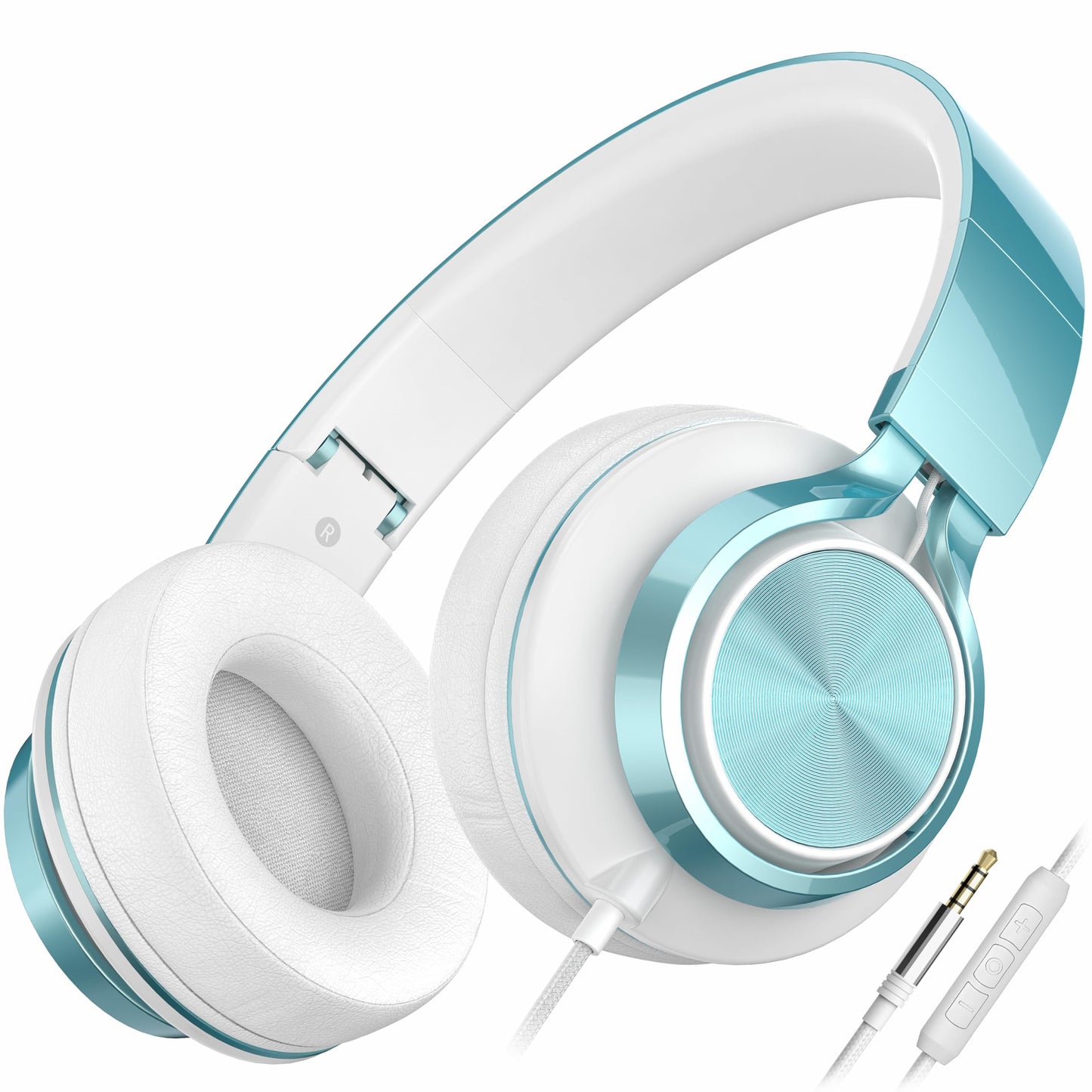 AILIHEN C8 Headphones Wired, On-Ear Headphones with Microphone and Volume Control Foldable Corded Stereo 3.5mm Headset for Smartphones Chromebook Laptop Computer PC Tablets Travel(Black/Blue)