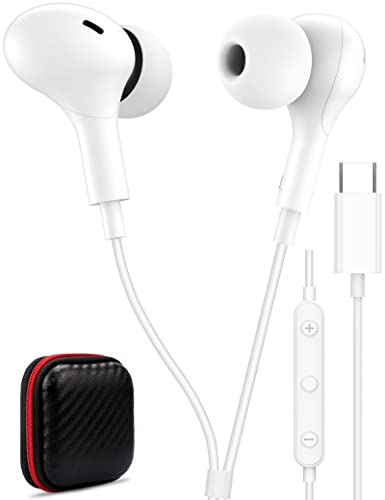 USB C Headphone for Samsung S23 FE S22 S21 S20 A53 A54 Wired Earbuds Magnetic in-Ear Type C Earphone with Microphone Volume Control Bass Stereo Noise Canceling for iPhone 15 Pro Max Pixel 6 6a 7a 8 5
