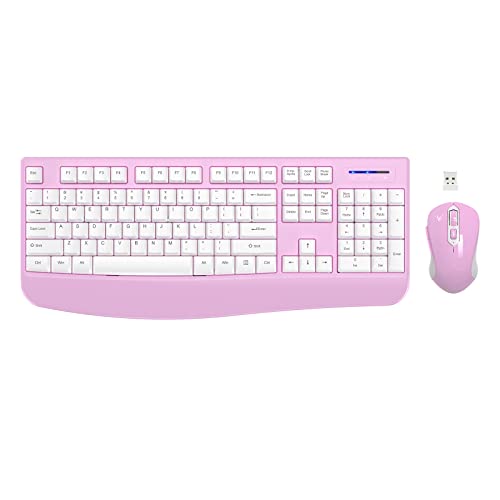 Wireless Keyboard and Mouse Combo, EDJO 2.4G Full-Sized Ergonomic Computer Keyboard with Wrist Rest and 3 Level DPI Adjustable Wireless Mouse for Windows, Mac OS Desktop/Laptop/PC (Black)