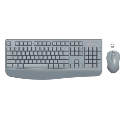Wireless Keyboard and Mouse Combo, EDJO 2.4G Full-Sized Ergonomic Computer Keyboard with Wrist Rest and 3 Level DPI Adjustable Wireless Mouse for Windows, Mac OS Desktop/Laptop/PC (Black)