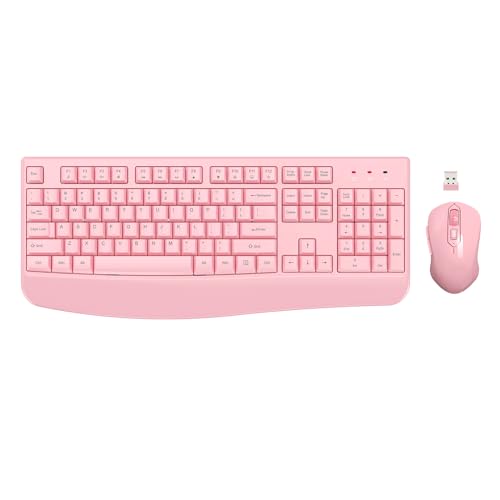 Wireless Keyboard and Mouse Combo, EDJO 2.4G Full-Sized Ergonomic Computer Keyboard with Wrist Rest and 3 Level DPI Adjustable Wireless Mouse for Windows, Mac OS Desktop/Laptop/PC (Black)