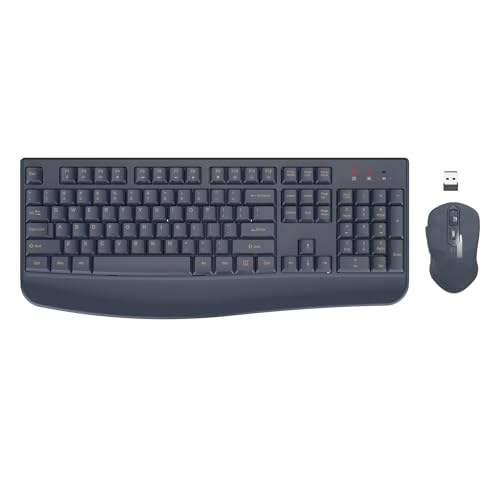 Wireless Keyboard and Mouse Combo, EDJO 2.4G Full-Sized Ergonomic Computer Keyboard with Wrist Rest and 3 Level DPI Adjustable Wireless Mouse for Windows, Mac OS Desktop/Laptop/PC (Black)