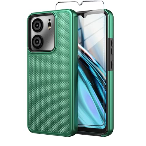 for BLU View 5 Phone Case Blu F5 5G Case with Tempered Glass Screen Protector,Dual Layer Heavy Duty Shockproof Protection Phone Case Cover for BLU View 5 (Green)