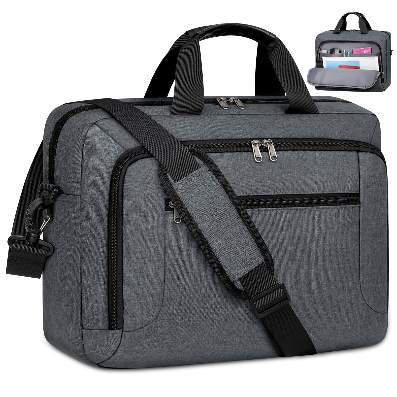 Laptop Bag 17.3 Inch Laptop Briefcase Large Waterproof Laptop Case for Men Women Business Office Work Computer Bag 17 Inch Adjustable Shoulder Messenger Bag, Black