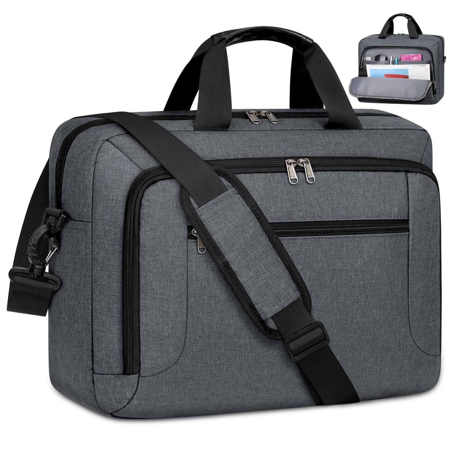 Laptop Bag 17.3 Inch Laptop Briefcase Large Waterproof Laptop Case for Men Women Business Office Work Computer Bag 17 Inch Adjustable Shoulder Messenger Bag, Black