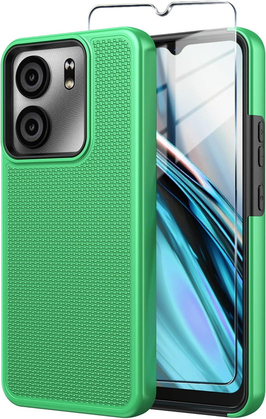 for BLU View 5 Phone Case Blu F5 5G Case with Tempered Glass Screen Protector,Dual Layer Heavy Duty Shockproof Protection Phone Case Cover for BLU View 5 (Green)